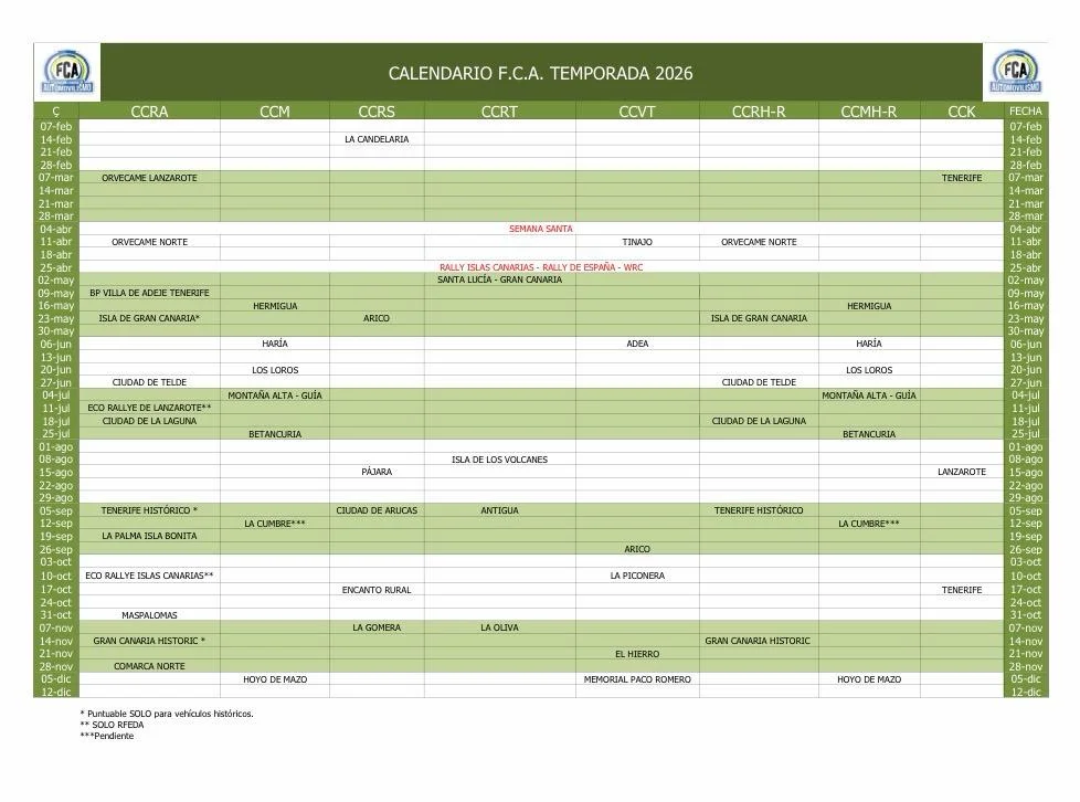 Calendario F.C.A. – Temporada 2026